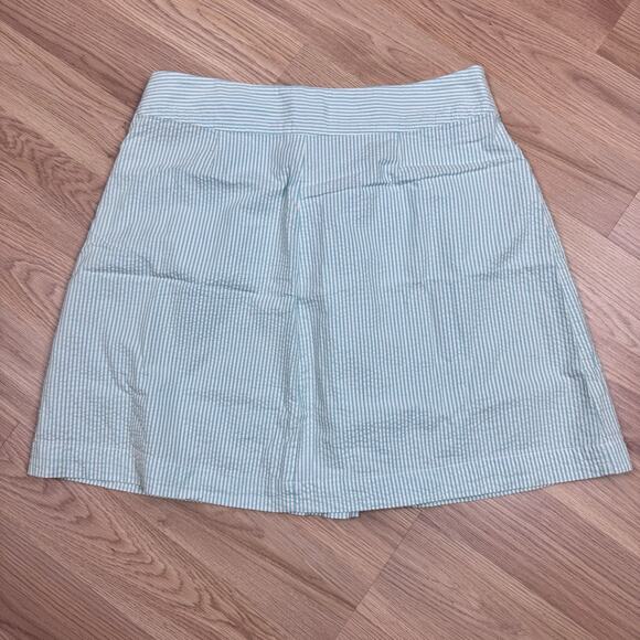 Blue Lands End Womens Seersucker Striped Skirt Preppy Classic Nautical Clean 10P - Picture 1 of 5